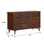 Cómoda de 6 cajones de madera maciza color caramelo/nogal con tiradores de metal, individual