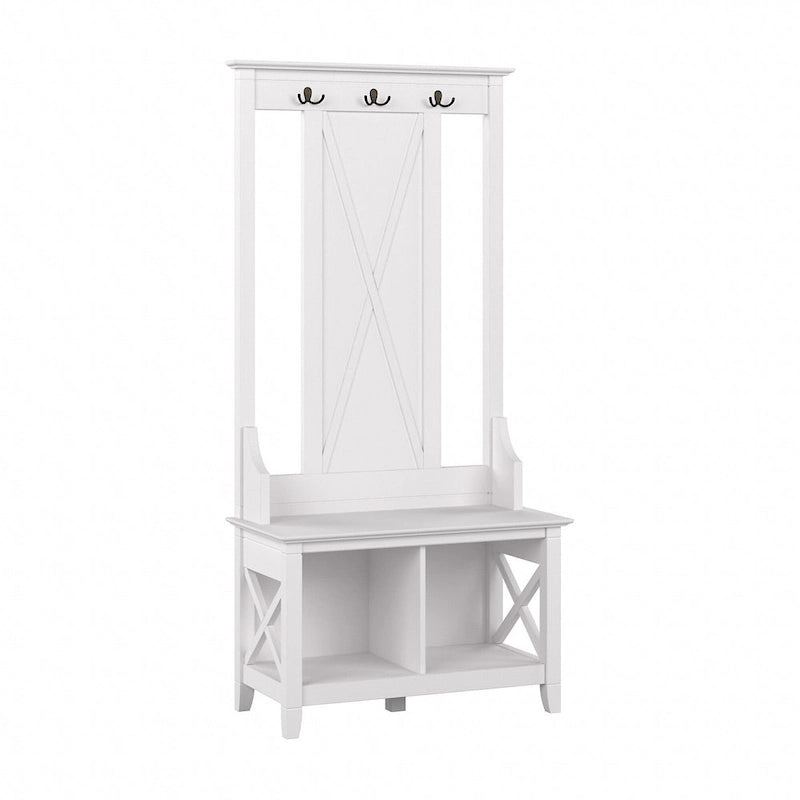 Perchero con banco de almacenamiento para zapatos – Cerezo Bing / Roble Blanco Puro / Gris Cape Cod / Gris Lavado, 1 persona