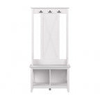 Perchero con banco de almacenamiento para zapatos – Cerezo Bing / Roble Blanco Puro / Gris Cape Cod / Gris Lavado, 1 persona