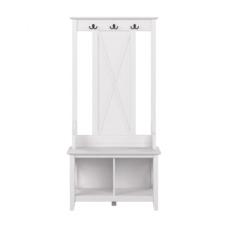 Perchero con banco de almacenamiento para zapatos – Cerezo Bing / Roble Blanco Puro / Gris Cape Cod / Gris Lavado, 1 persona