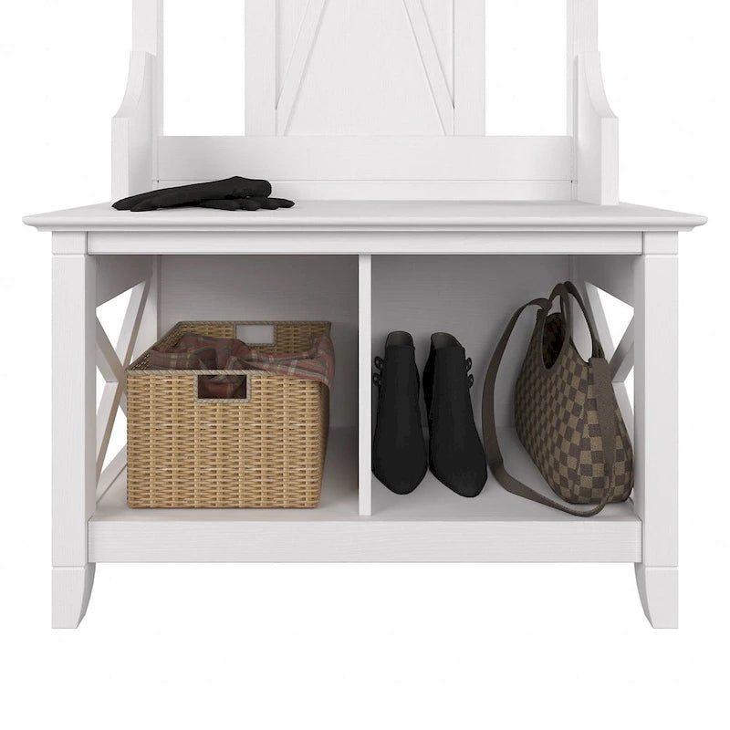 Perchero con banco de almacenamiento para zapatos – Cerezo Bing / Roble Blanco Puro / Gris Cape Cod / Gris Lavado, 1 persona