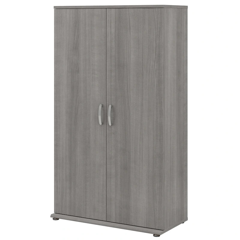 Armario alto con puertas y estantes gris tormenta / blanco / gris platino