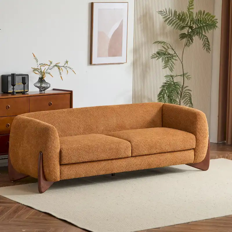 Sofá de 3 plazas Bouclé con patas de madera