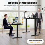 Escritorio de pie de vidrio con cajón, eléctrico, ajustable en altura, blanco/negro – Un usuario