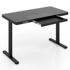 Escritorio de pie de vidrio con cajón, eléctrico, ajustable en altura, blanco/negro – Un usuario