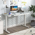 Escritorio de pie de vidrio con cajón, eléctrico, ajustable en altura, blanco/negro – Un usuario
