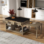 Isla de cocina retro extensible Espresso con tomas de corriente y cajones, 1 persona