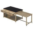 Isla de cocina retro extensible Espresso con tomas de corriente y cajones, 1 persona