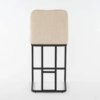 Juego de 2 taburetes de bar tapizados en beige/gris, respaldo alto con botones capitoné, estructura de metal