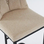 Juego de 2 taburetes de bar tapizados en beige/gris, respaldo alto con botones capitoné, estructura de metal