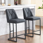 Juego de 2 taburetes de bar tapizados en beige/gris, respaldo alto con botones capitoné, estructura de metal