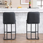 Juego de 2 taburetes de bar tapizados en beige/gris, respaldo alto con botones capitoné, estructura de metal