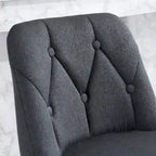 Juego de 2 taburetes de bar tapizados en beige/gris, respaldo alto con botones capitoné, estructura de metal