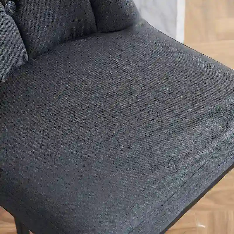 Juego de 2 taburetes de bar tapizados en beige/gris, respaldo alto con botones capitoné, estructura de metal