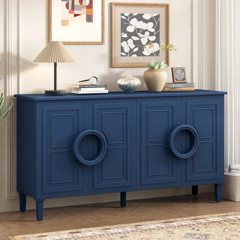 Aparador/bufé de 4 puertas estilo francés en azul marino y negro