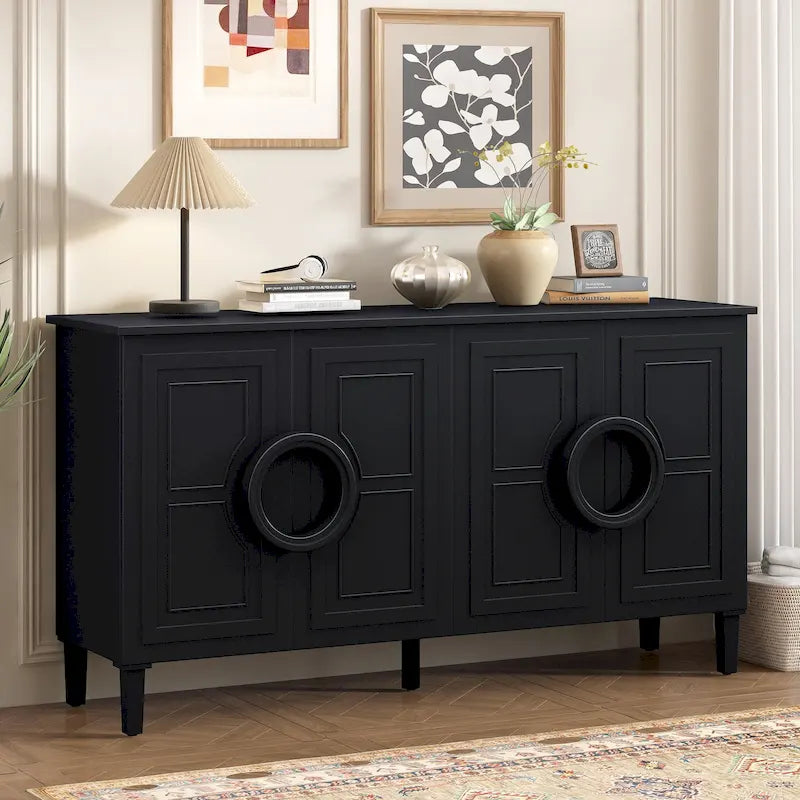 Aparador/bufé de 4 puertas estilo francés en azul marino y negro