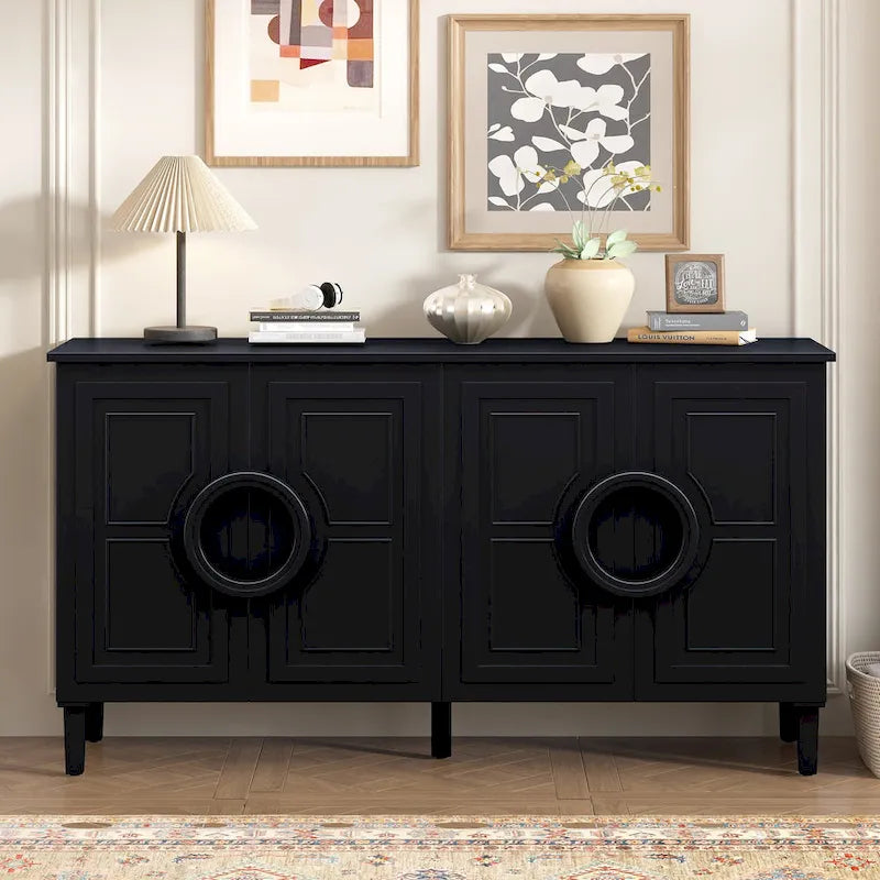 Aparador/bufé de 4 puertas estilo francés en azul marino y negro
