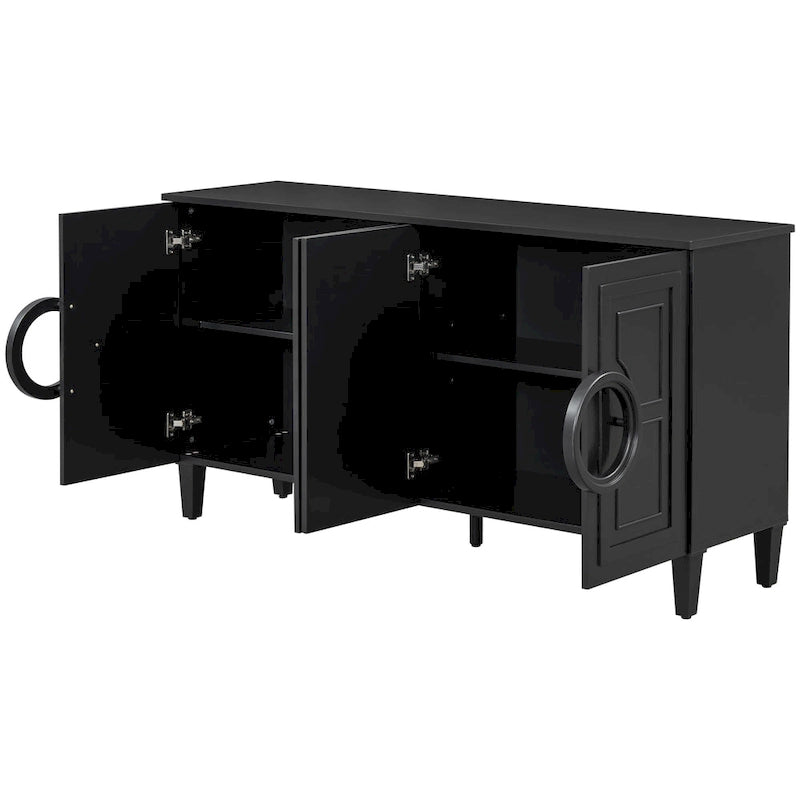 Aparador/bufé de 4 puertas estilo francés en azul marino y negro