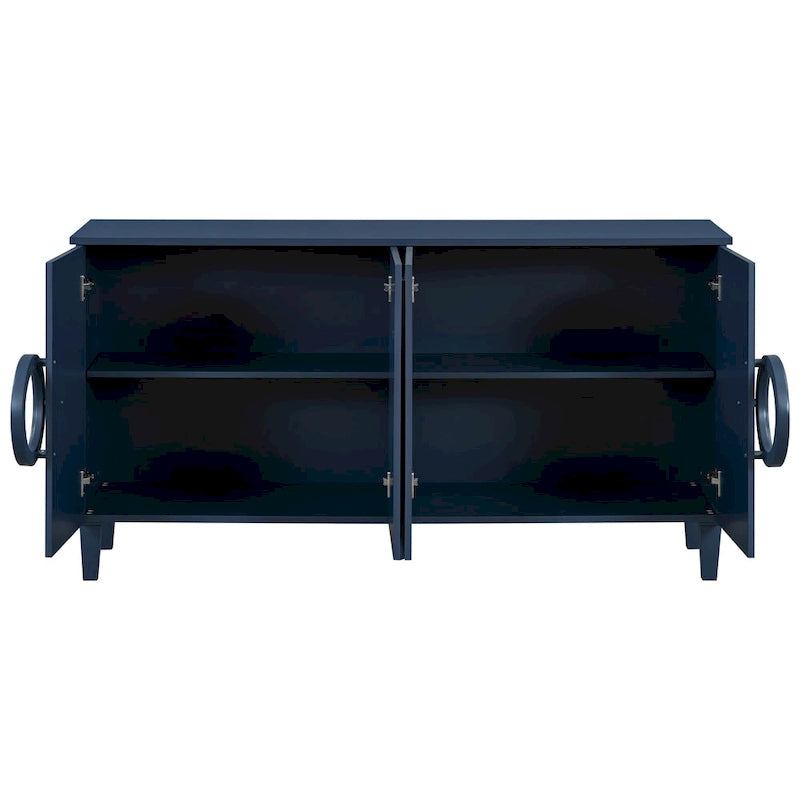 Aparador/bufé de 4 puertas estilo francés en azul marino y negro