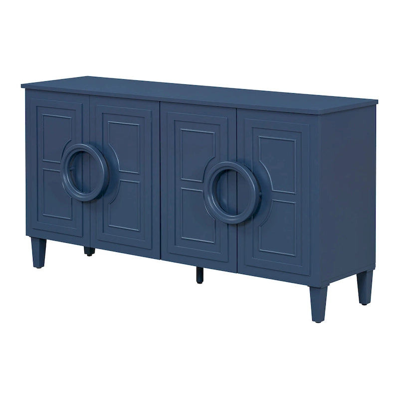 Aparador/bufé de 4 puertas estilo francés en azul marino y negro