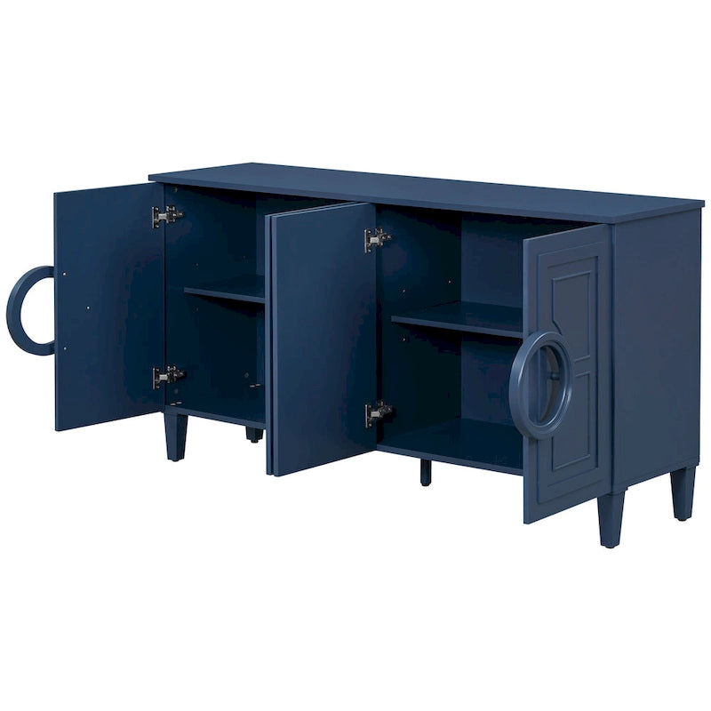 Aparador/bufé de 4 puertas estilo francés en azul marino y negro