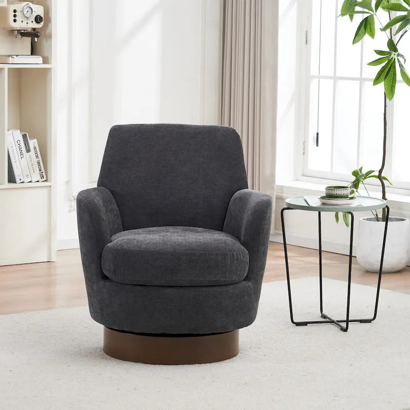 Sillón giratorio Barrel – Beige / Gris oscuro / Marrón / Azul / Gris, Individual, 360°