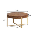 Mesa de centro redonda natural y dorada / natural y negra con patas cruzadas