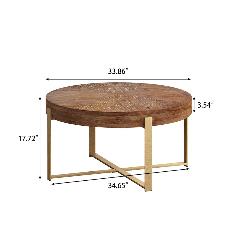 Mesa de centro redonda natural y dorada / natural y negra con patas cruzadas