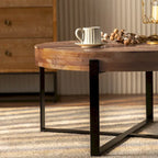 Mesa de centro redonda natural y dorada / natural y negra con patas cruzadas