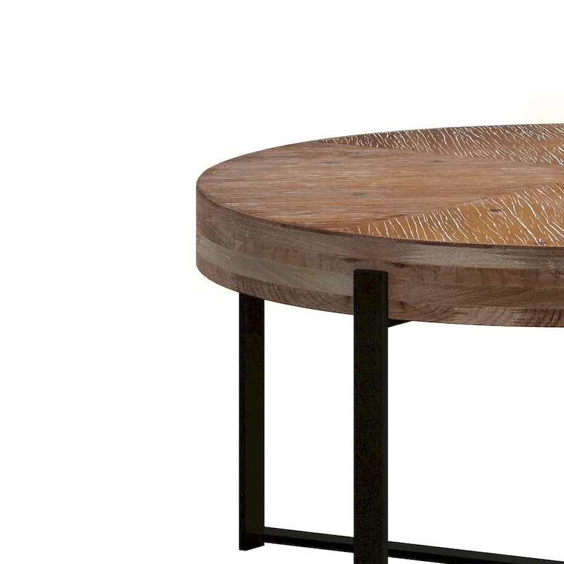 Mesa de centro redonda natural y dorada / natural y negra con patas cruzadas