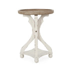 Mesa auxiliar redonda estilo campestre francés en natural/natural + blanco envejecido