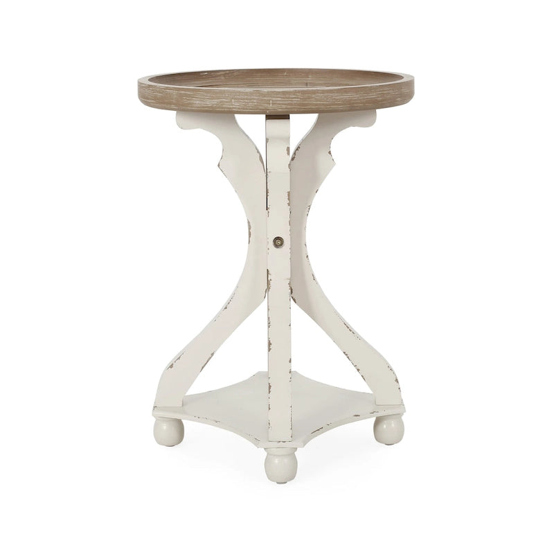 Mesa auxiliar redonda estilo campestre francés en natural/natural + blanco envejecido