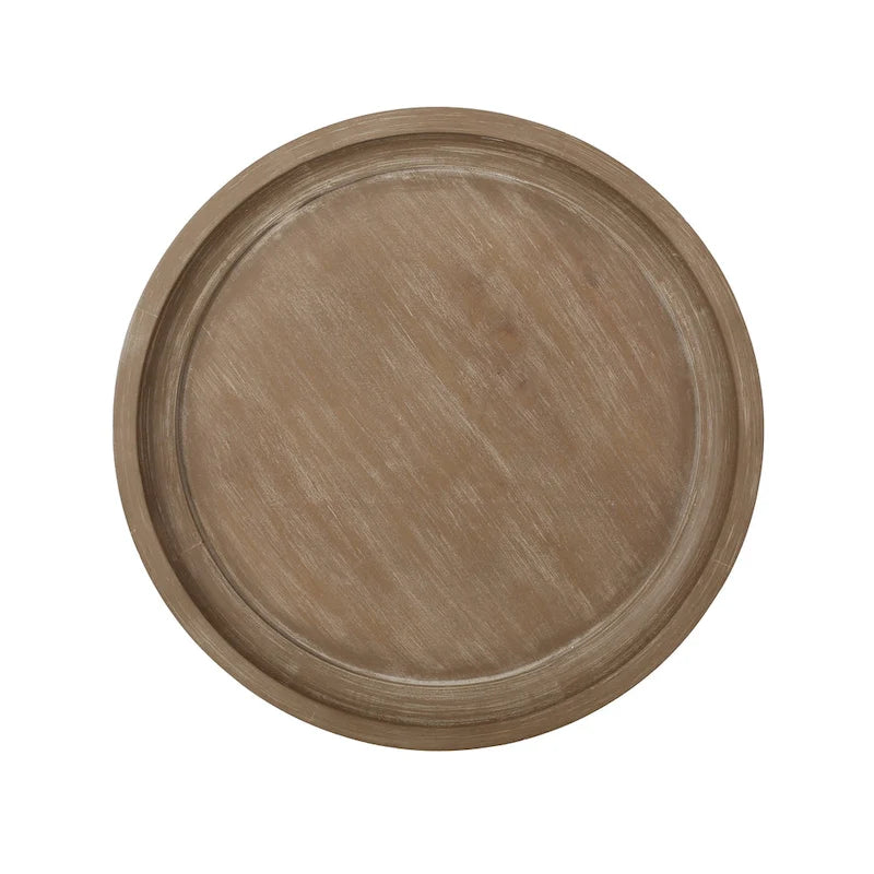 Mesa auxiliar redonda estilo campestre francés en natural/natural + blanco envejecido