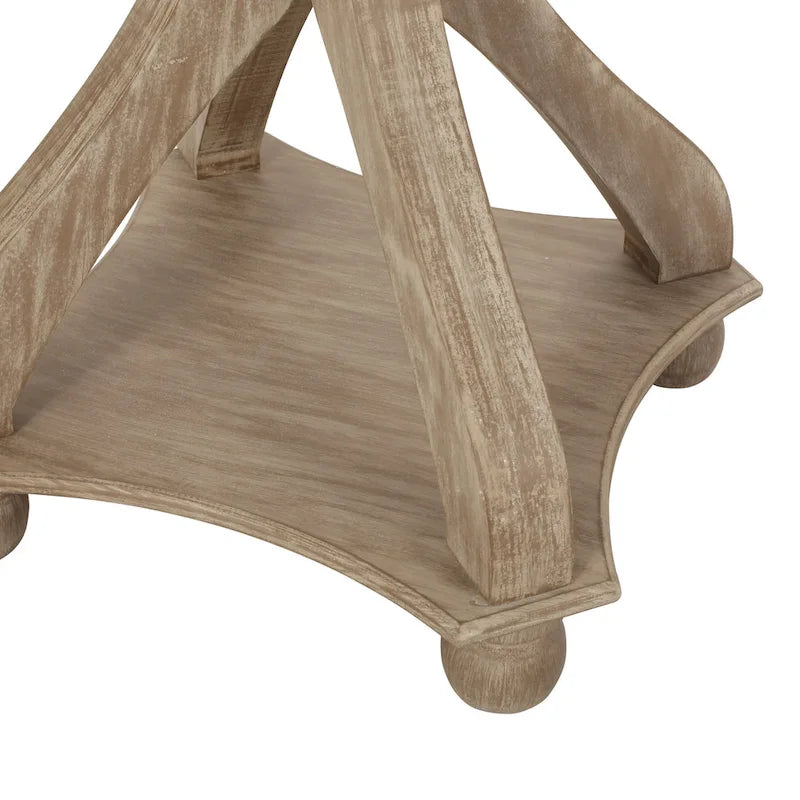 Mesa auxiliar redonda estilo campestre francés en natural/natural + blanco envejecido