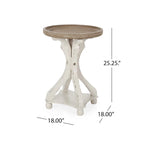 Mesa auxiliar redonda estilo campestre francés en natural/natural + blanco envejecido