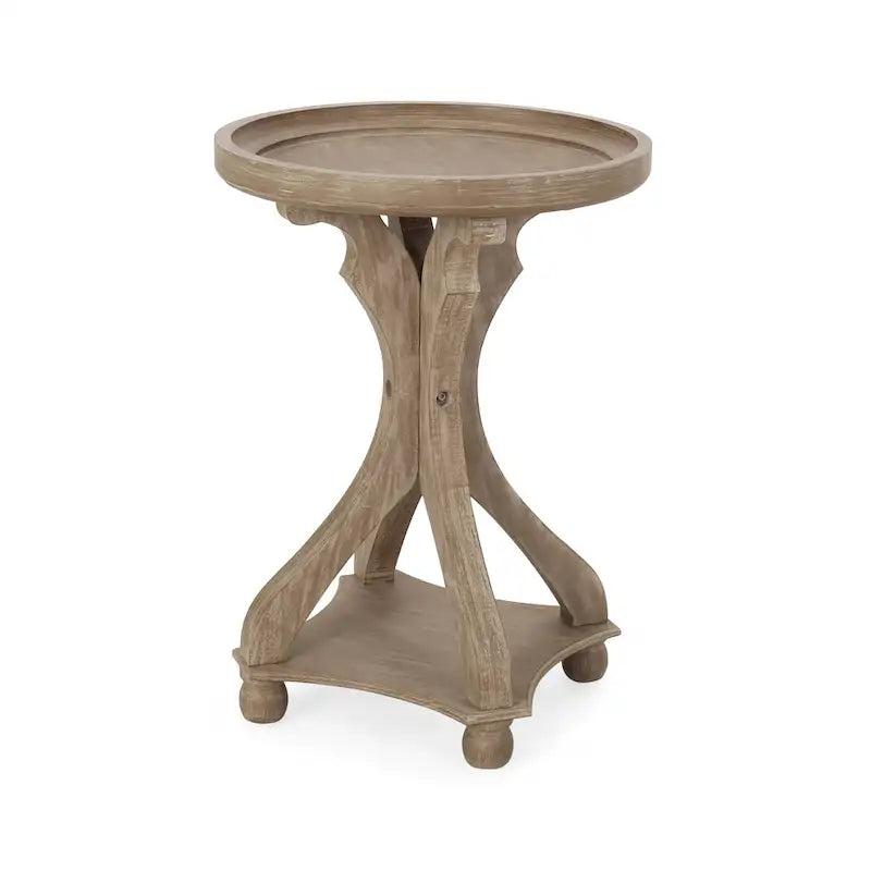 Mesa auxiliar redonda estilo campestre francés en natural/natural + blanco envejecido