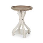 Mesa auxiliar redonda estilo campestre francés en natural/natural + blanco envejecido