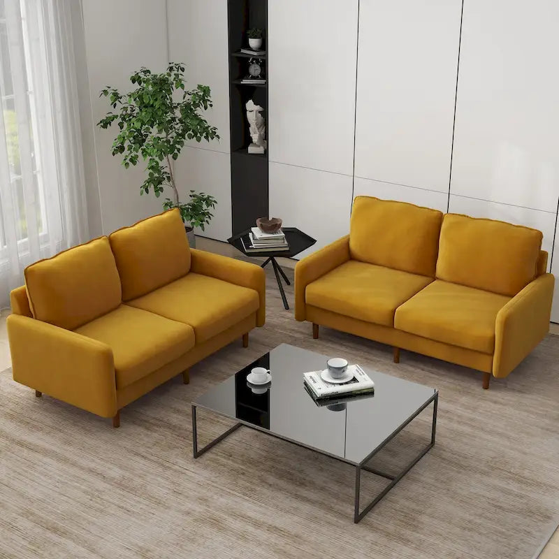 Sofá de dos plazas de terciopelo blanco / jengibre / azul marino / gris / amarillo con patas de madera