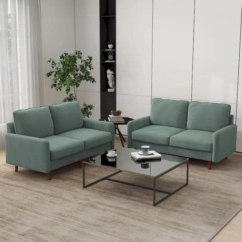 Sofá de dos plazas de terciopelo blanco / jengibre / azul marino / gris / amarillo con patas de madera