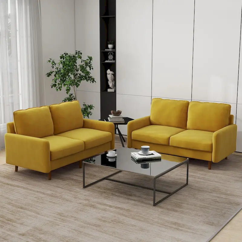 Sofá de dos plazas de terciopelo blanco / jengibre / azul marino / gris / amarillo con patas de madera