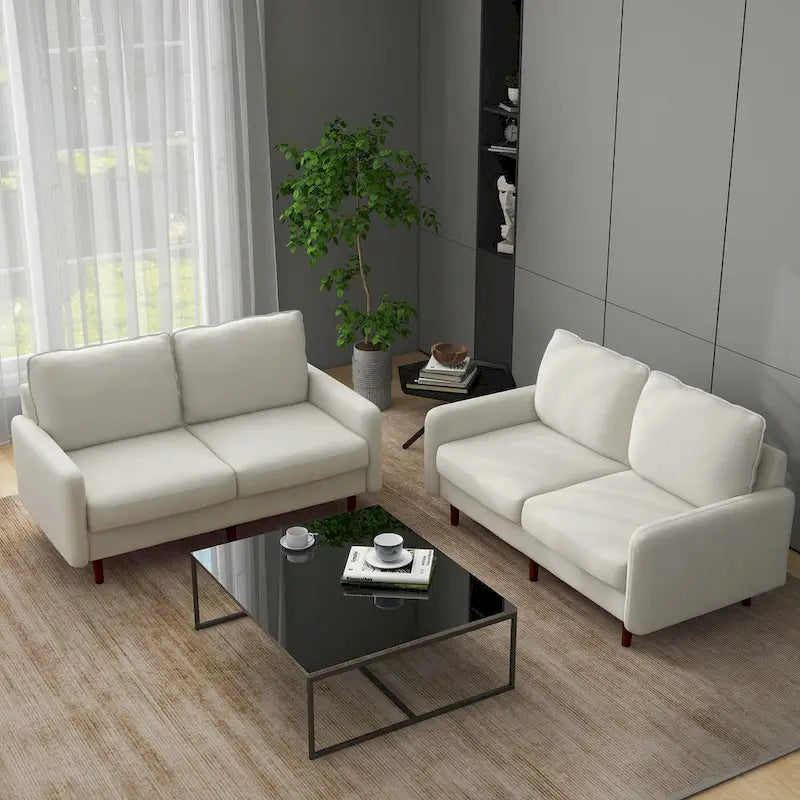 Sofá de dos plazas de terciopelo blanco / jengibre / azul marino / gris / amarillo con patas de madera