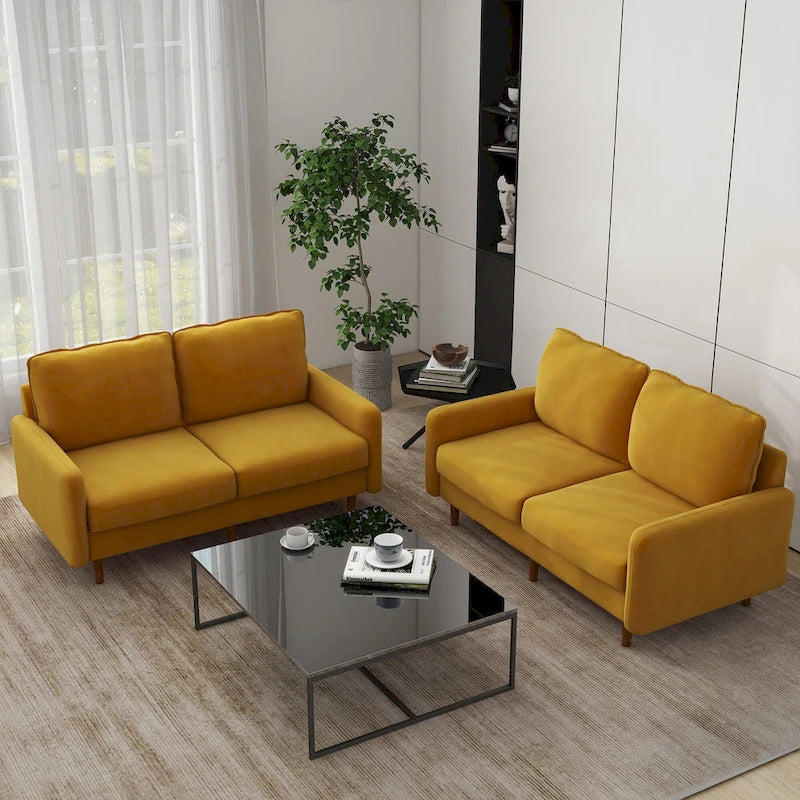 Sofá de dos plazas de terciopelo blanco / jengibre / azul marino / gris / amarillo con patas de madera