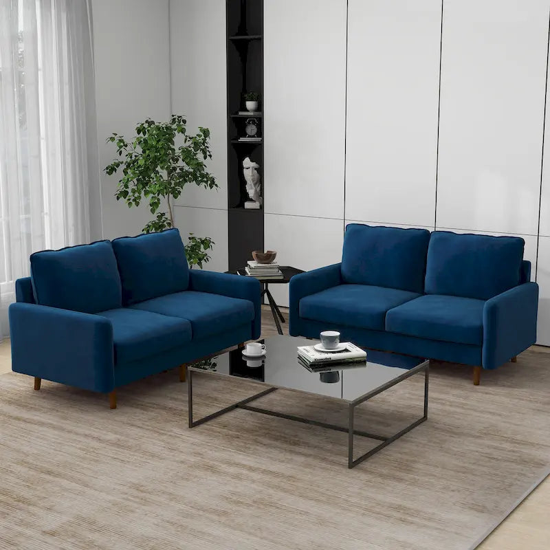 Sofá de dos plazas de terciopelo blanco / jengibre / azul marino / gris / amarillo con patas de madera