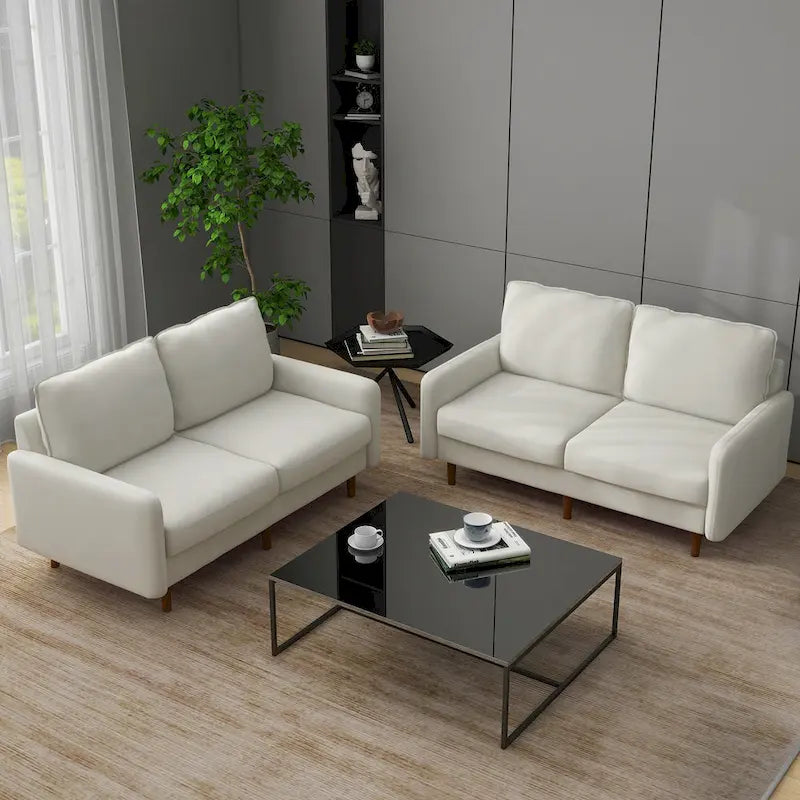 Sofá de dos plazas de terciopelo blanco / jengibre / azul marino / gris / amarillo con patas de madera