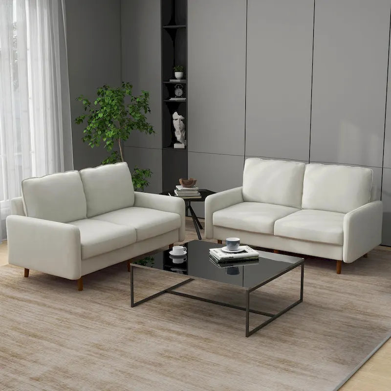 Sofá de dos plazas de terciopelo blanco / jengibre / azul marino / gris / amarillo con patas de madera