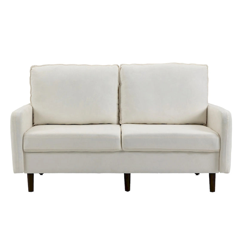 Sofá de dos plazas de terciopelo blanco / jengibre / azul marino / gris / amarillo con patas de madera