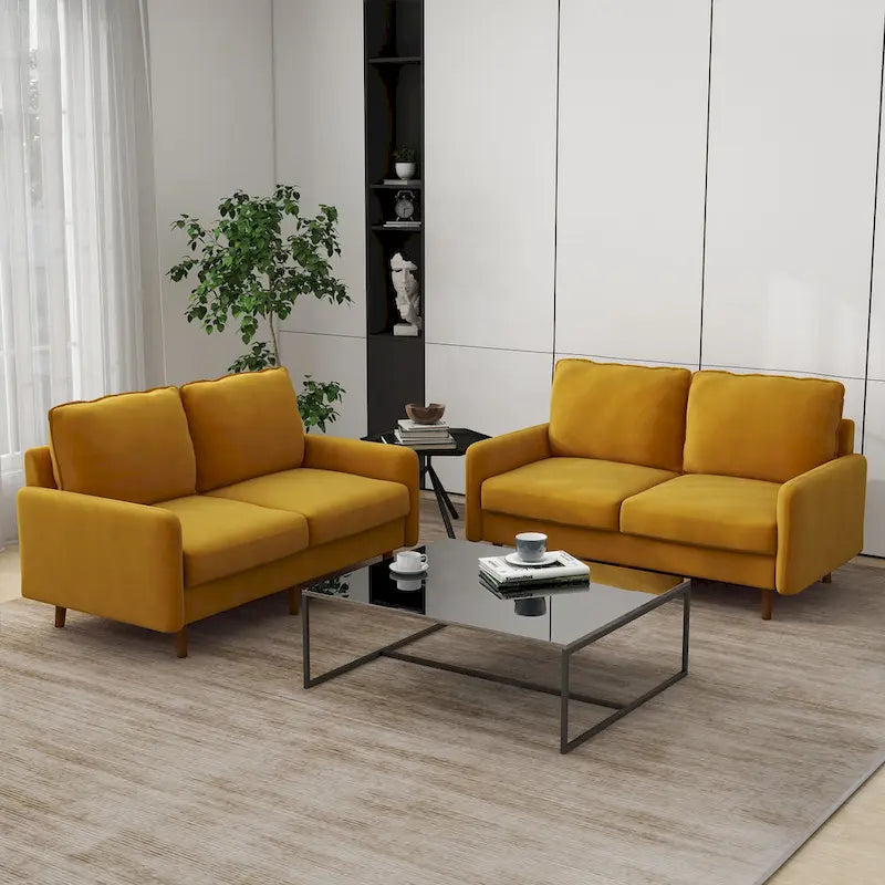 Sofá de dos plazas de terciopelo blanco / jengibre / azul marino / gris / amarillo con patas de madera
