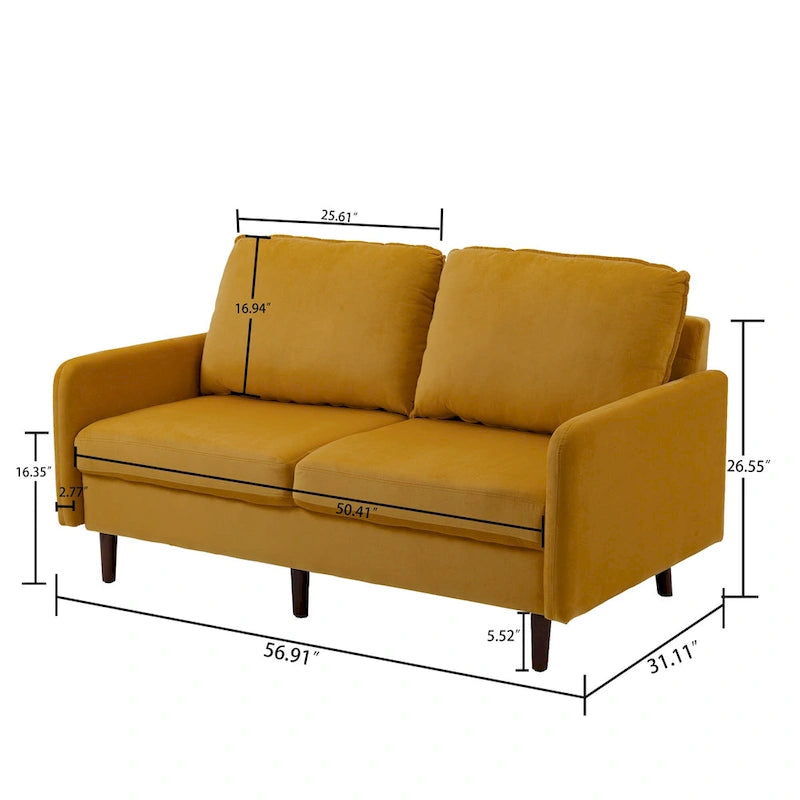 Sofá de dos plazas de terciopelo blanco / jengibre / azul marino / gris / amarillo con patas de madera
