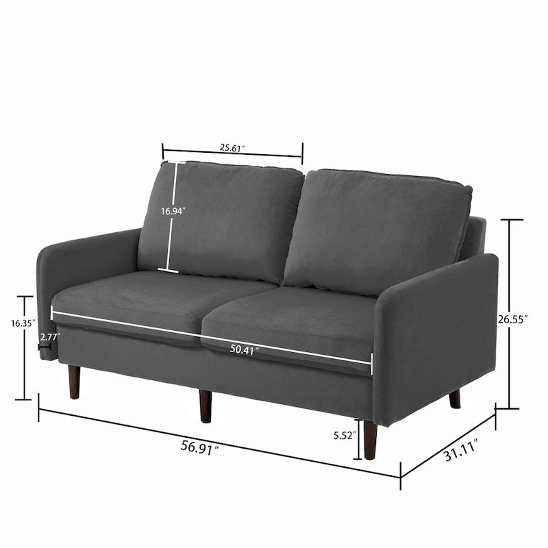 Sofá de dos plazas de terciopelo blanco / jengibre / azul marino / gris / amarillo con patas de madera
