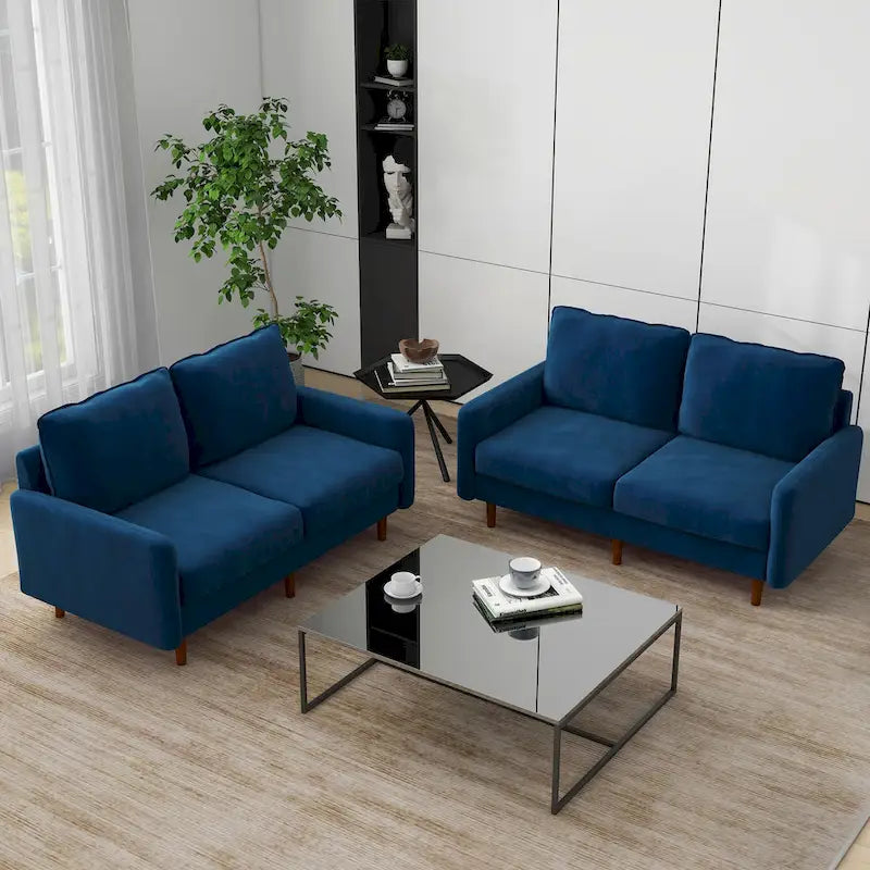Sofá de dos plazas de terciopelo blanco / jengibre / azul marino / gris / amarillo con patas de madera